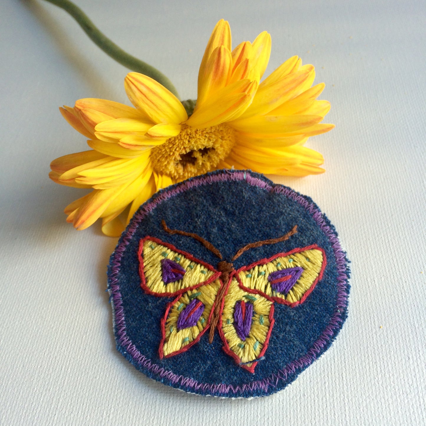 Butterfly Hand-Embroidered Denim Patch
