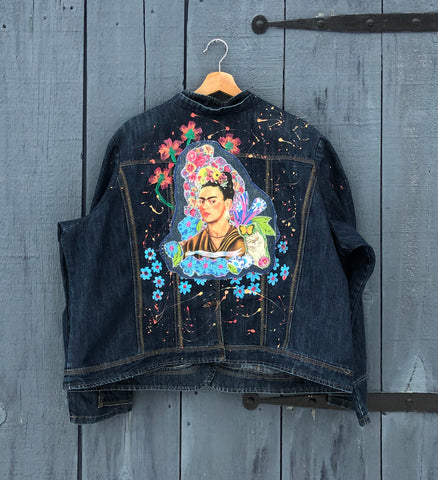 Frida Jacket. One of a Kind. XXL. Painted and Patched. Free Shipping!