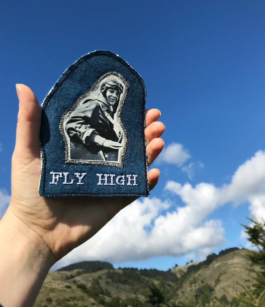 Amelia Earhart. Handmade Embroidered Denim Patch