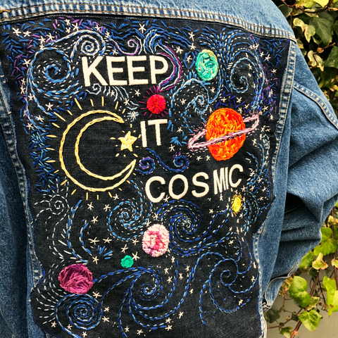 KEEP IT COSMIC Hand-Embroidered Denim Jacket