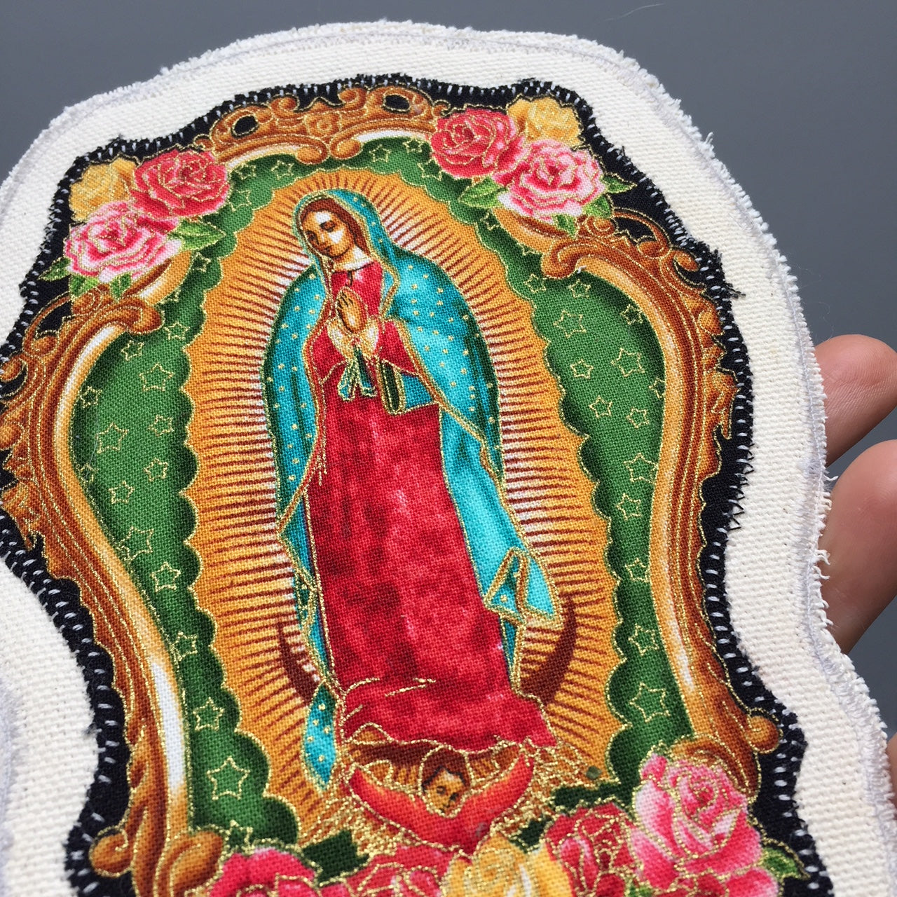 Our Lady of Guadalupe. Handmade Appliqué Canvas Patch