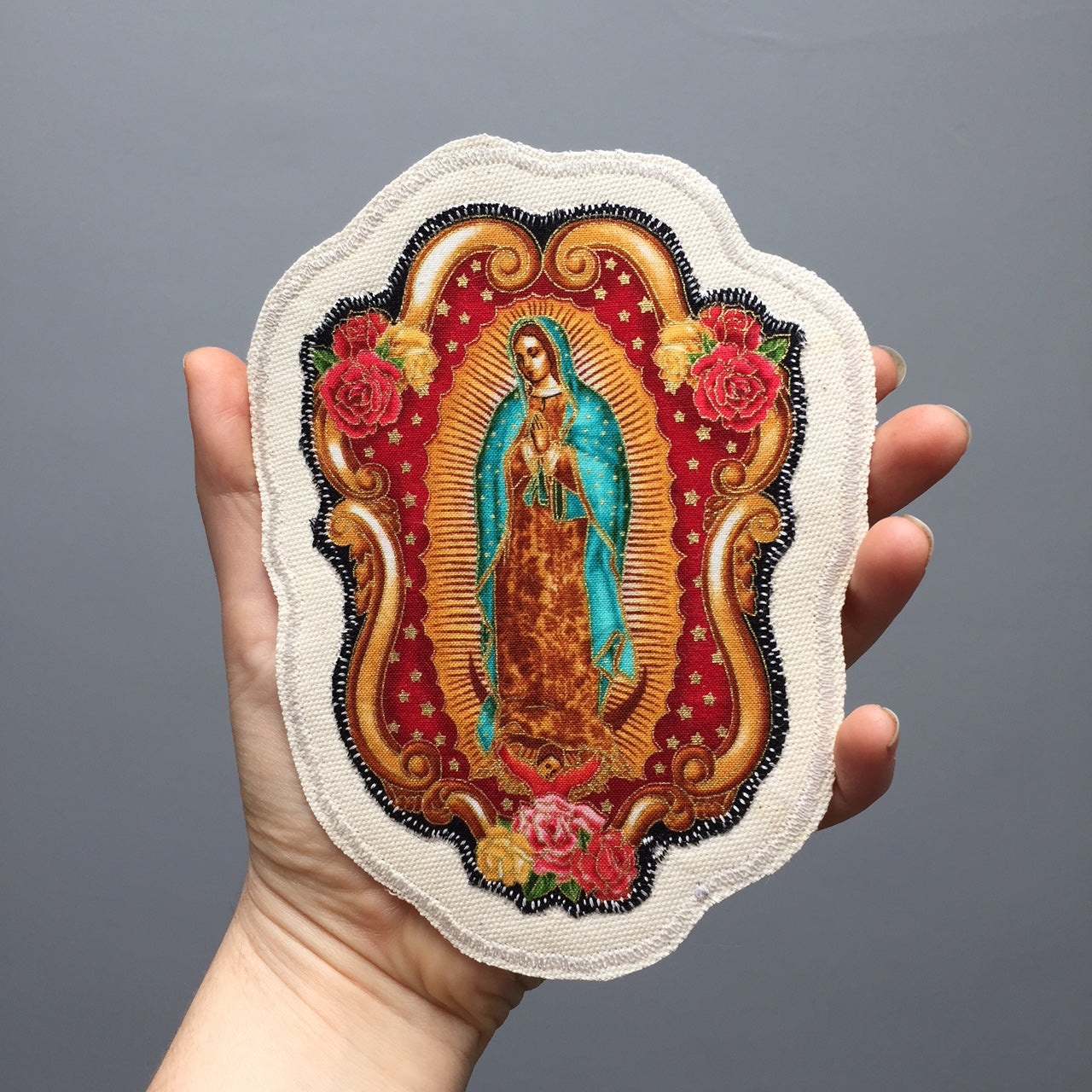 Our Lady of Guadalupe. Handmade Appliqué Canvas Patch