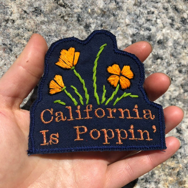 California is Poppin’. Hand Embroidered Poppies Canvas Patch