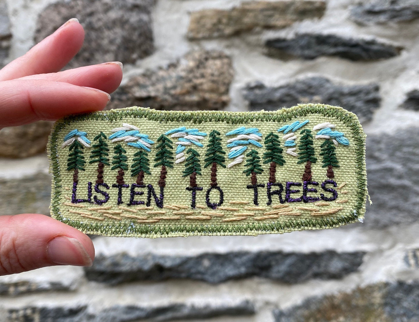 Listen to Trees - Handmade Embroidered Canvas Patch