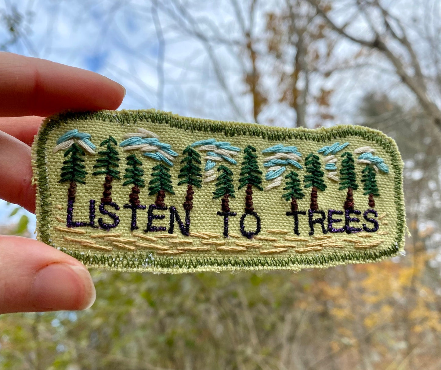 Listen to Trees - Handmade Embroidered Canvas Patch