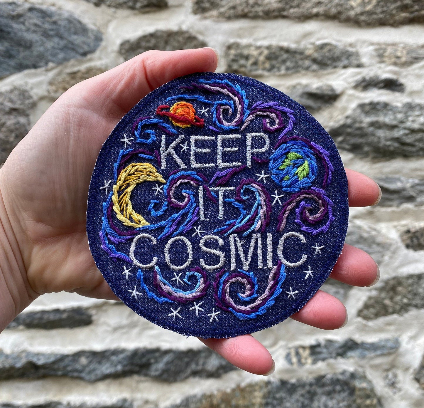 KEEP IT COSMIC Large Embroidered Denim Patch