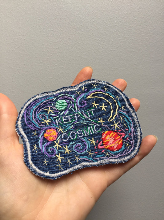 KEEP IT COSMIC Large Embroidered Denim Patch