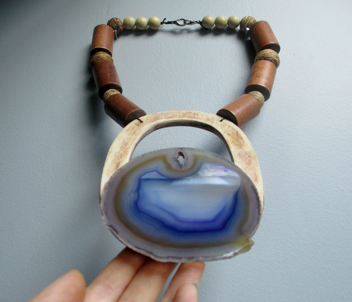 Over The Horizon. Geode Crystal & Wood Statement Necklace