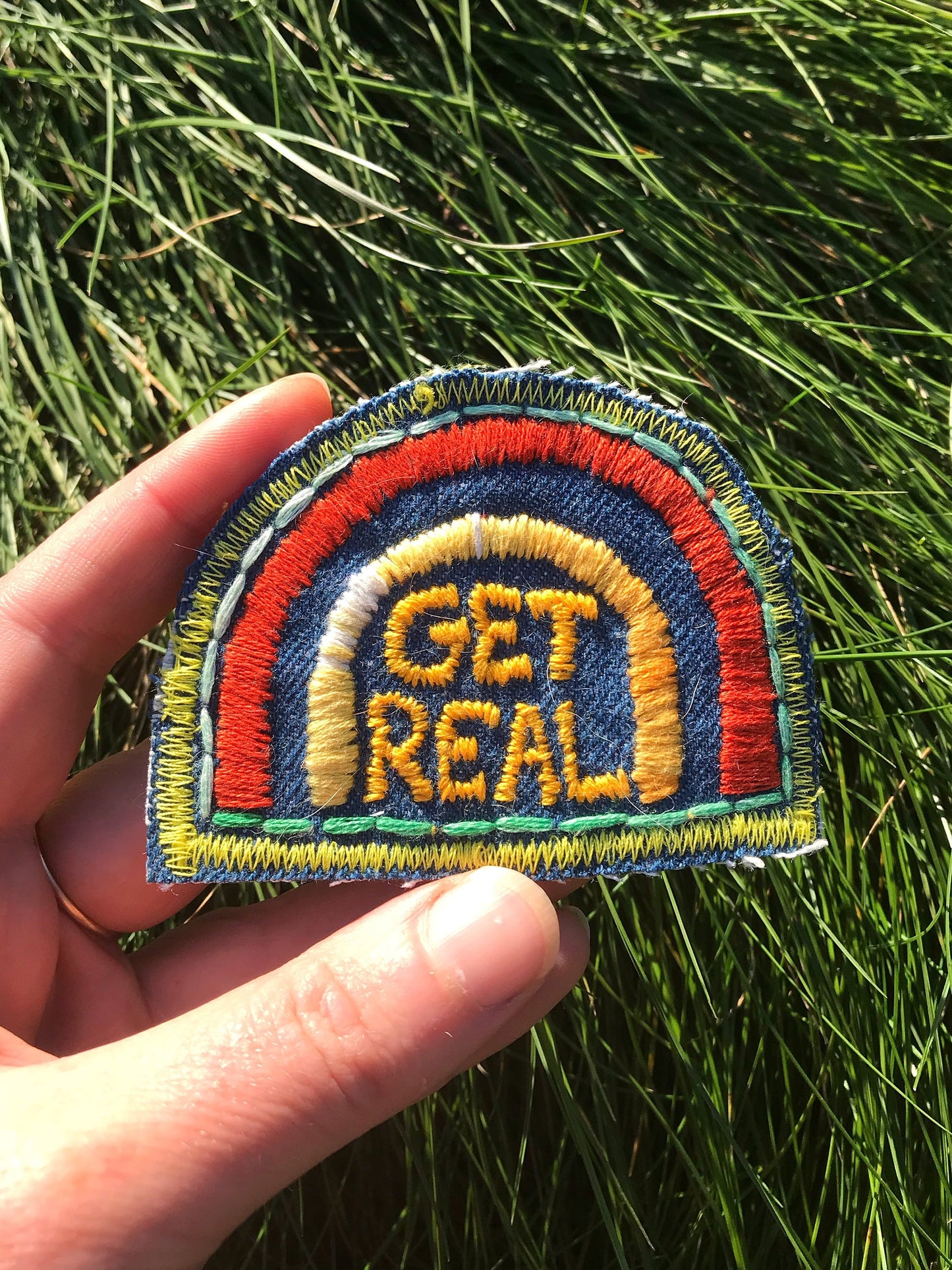 Get Real - Handmade Embroidered Denim Patch