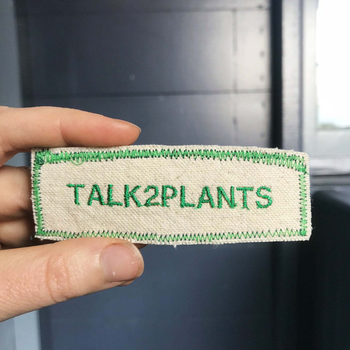 Talk 2 Plants. Handmade Embroidered Canvas Patch.