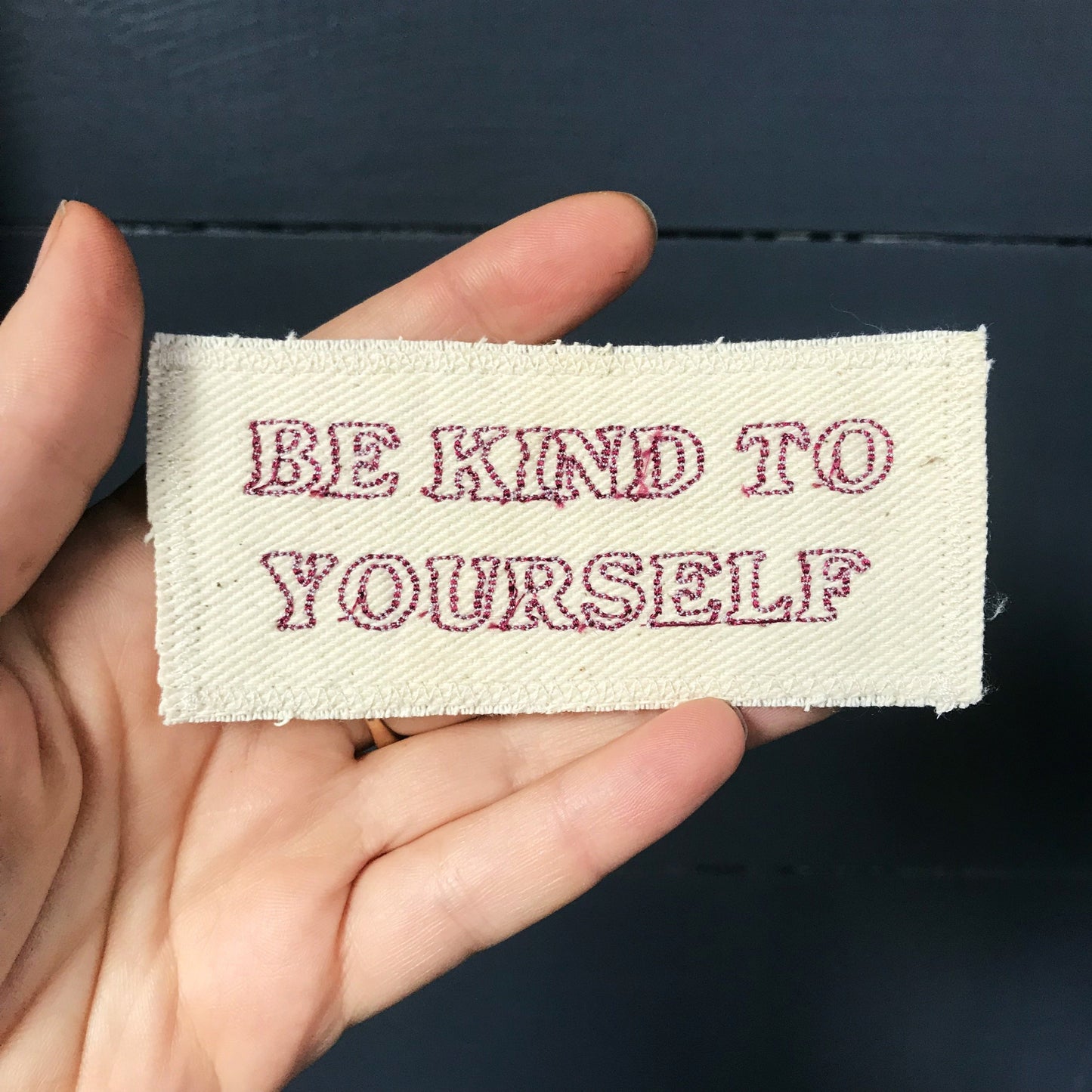 Be Kind. Handmade Embroidered Canvas Patch. One of a kind