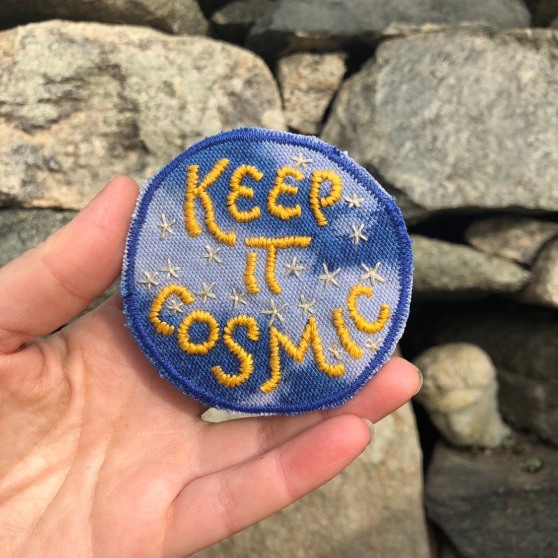 KEEP IT COSMIC Small Hand Embroidered Canvas Patch