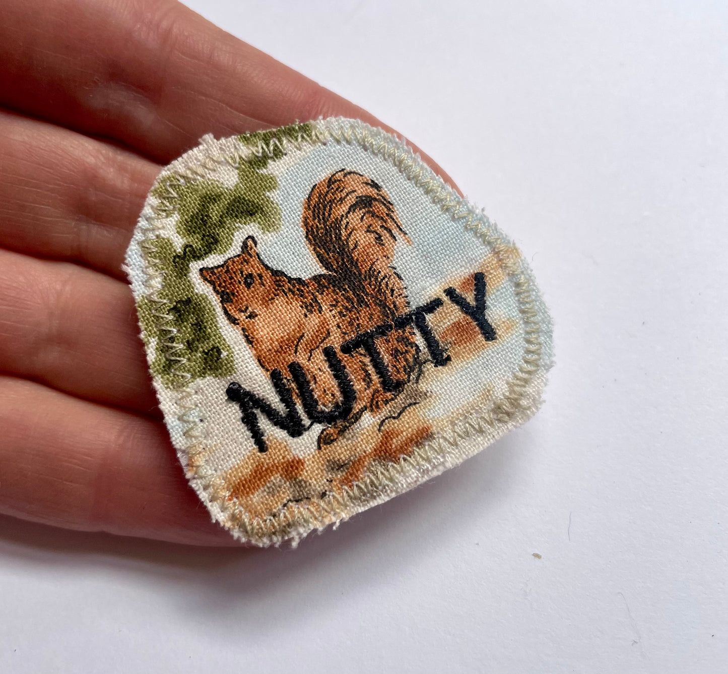 Hey Squirrel Friend. Nutty. Handmade Sustainable. Vintage Cotton Fabric Patch. Woodland Creature. One of a kind.