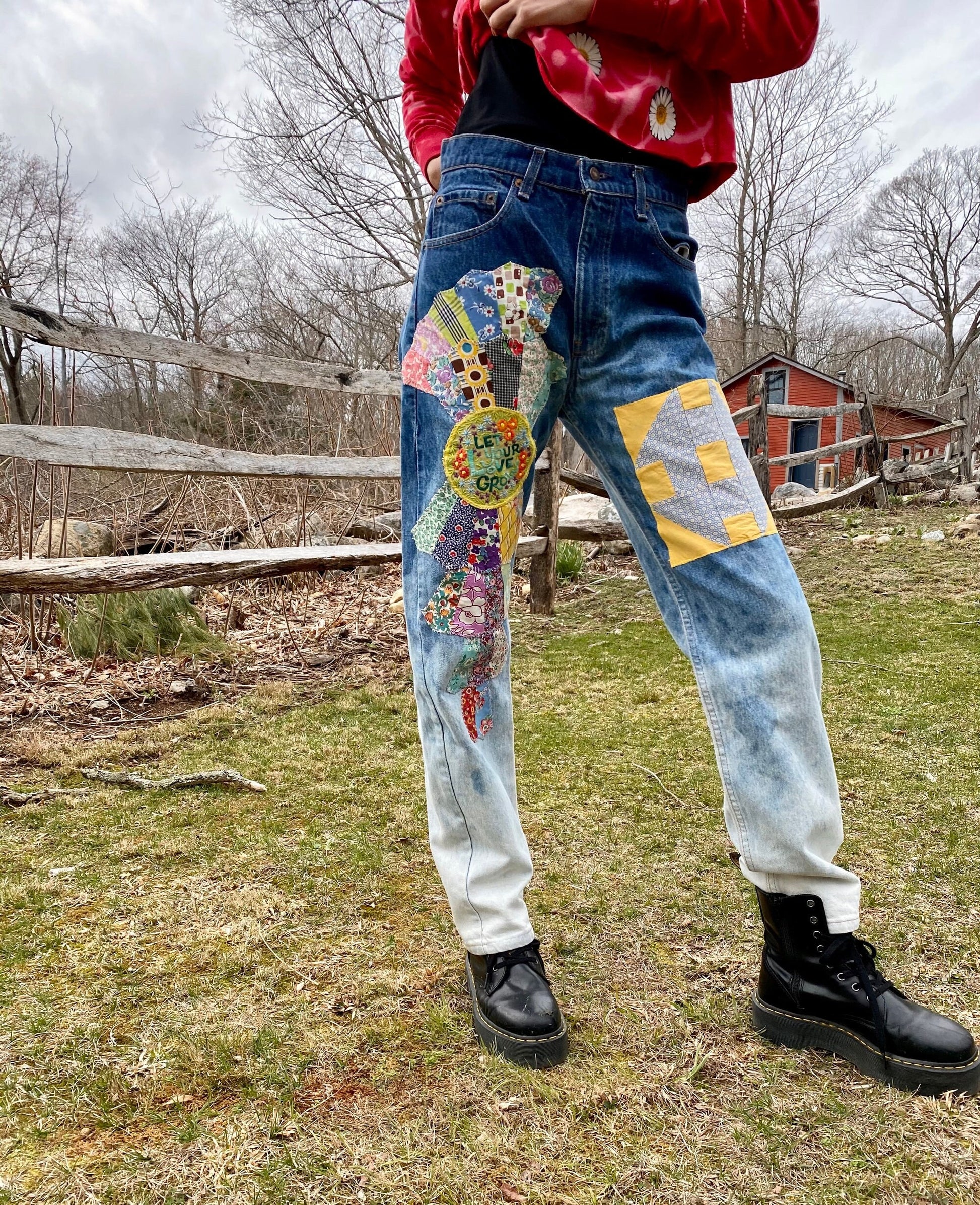 Hand Painted Jeans, Patched Denim