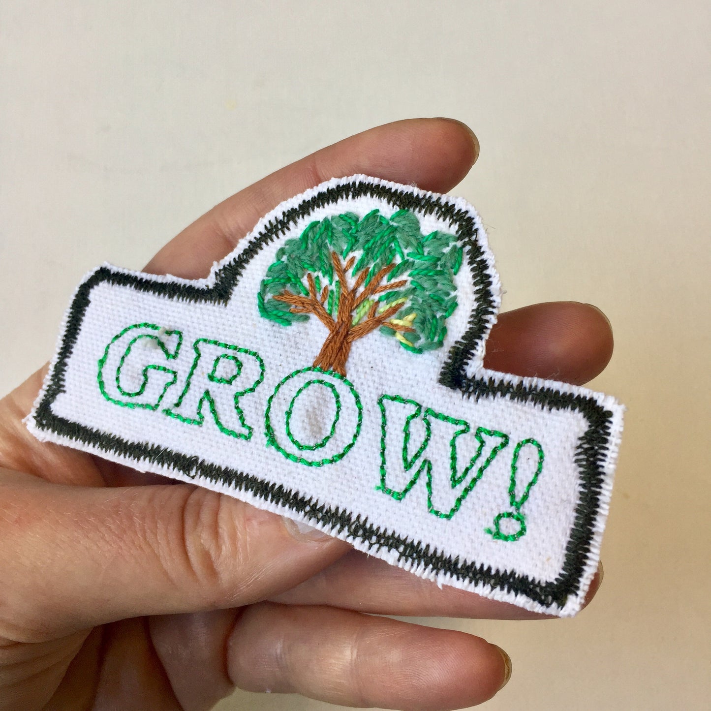 GROW! Embroidered Patch on Denim. Free Shipping
