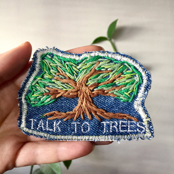 Tree Talkin’. Embroidered Patch on Denim