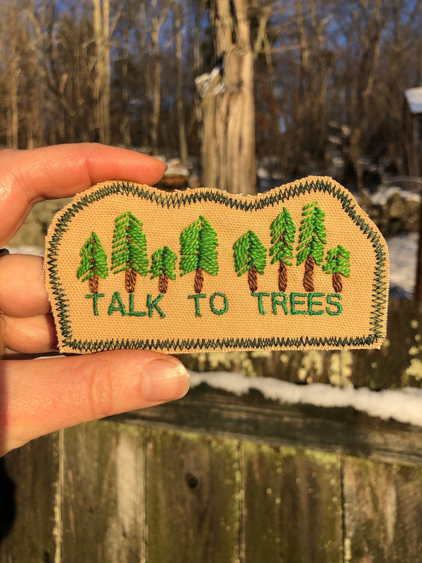Talk to Trees - Handmade Embroidered Canvas Patch