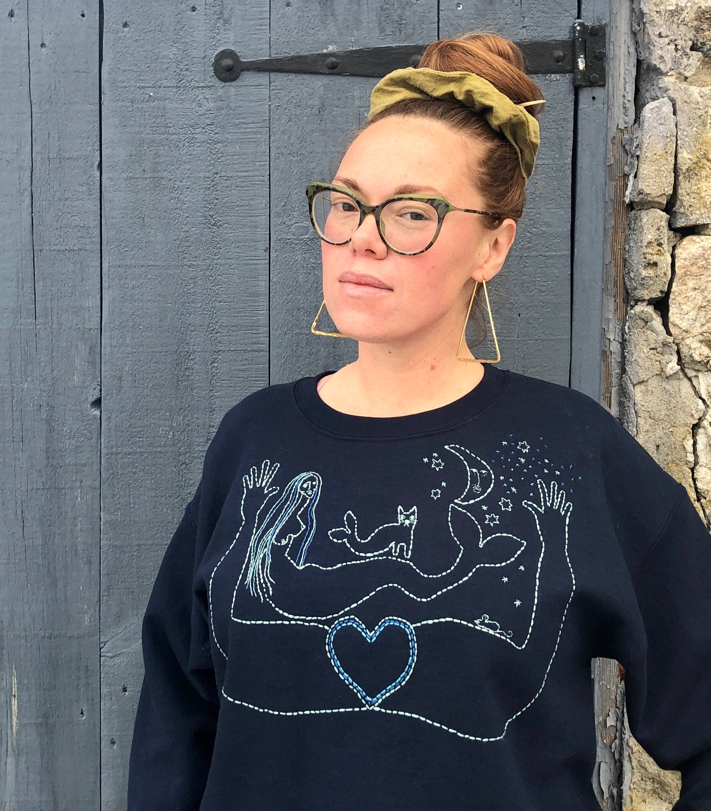 Cosmic Cat Lady. Hand Embroidered Crewneck Sweatshirt