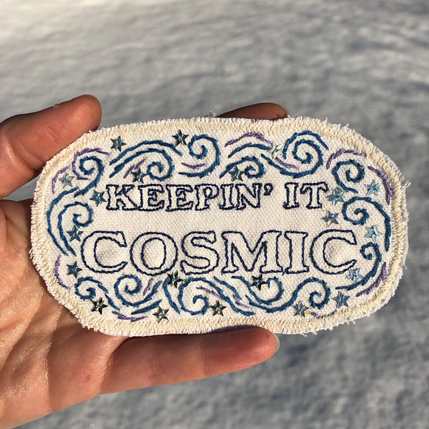 Keepin’ it Cosmic Large Embroidered Patch. Cotton Canvas