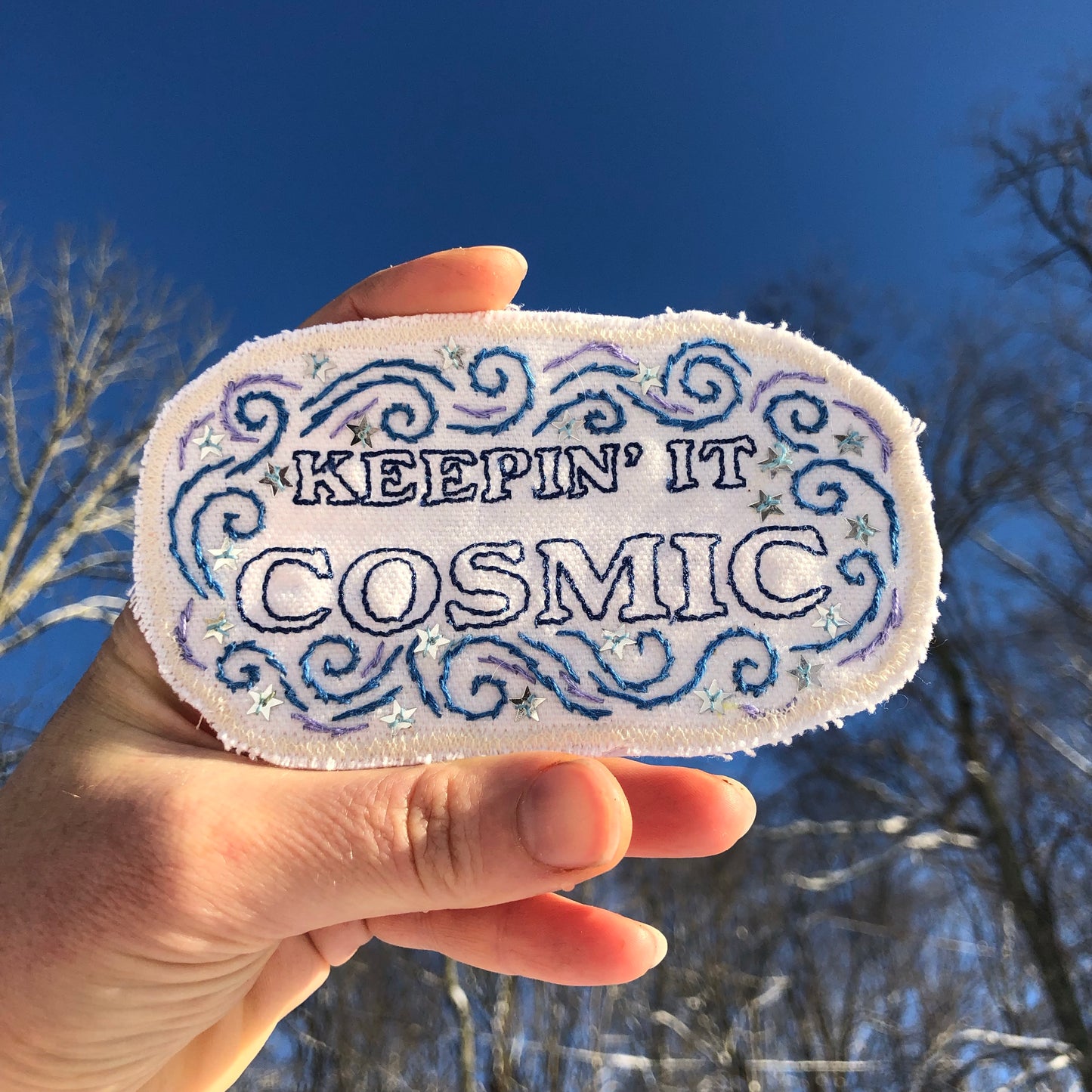 Keepin’ it Cosmic Large Embroidered Patch. Cotton Canvas