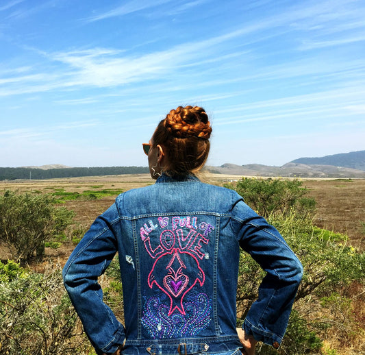 All Is Full Of Love Hand-Embroidered Vintage Denim Jacket