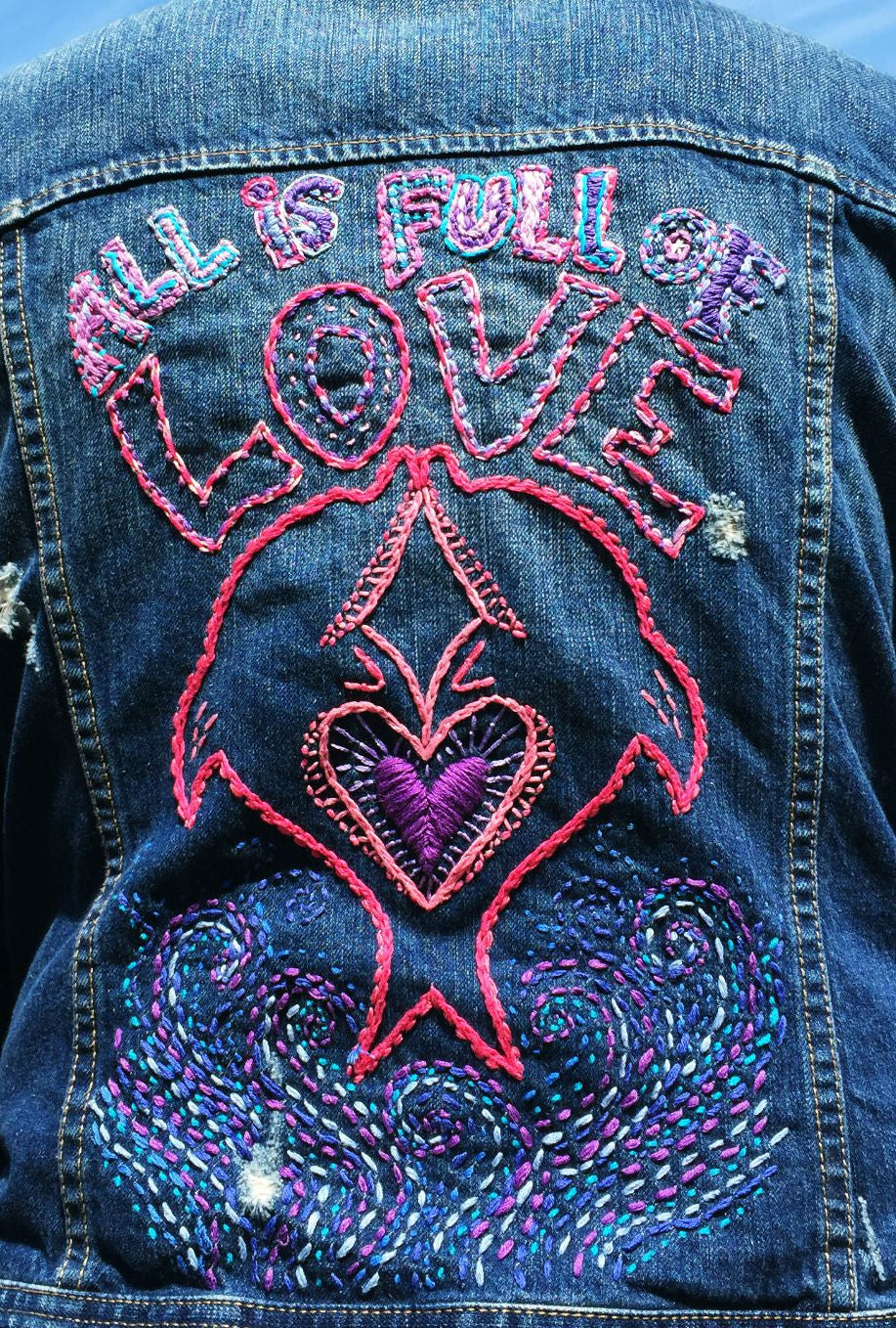 All Is Full Of Love Hand-Embroidered Vintage Denim Jacket
