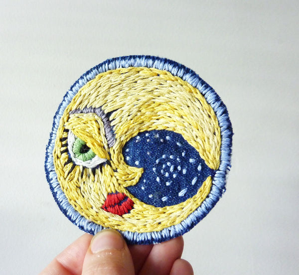 La Luna Embroidered Patch on Vintage Denim