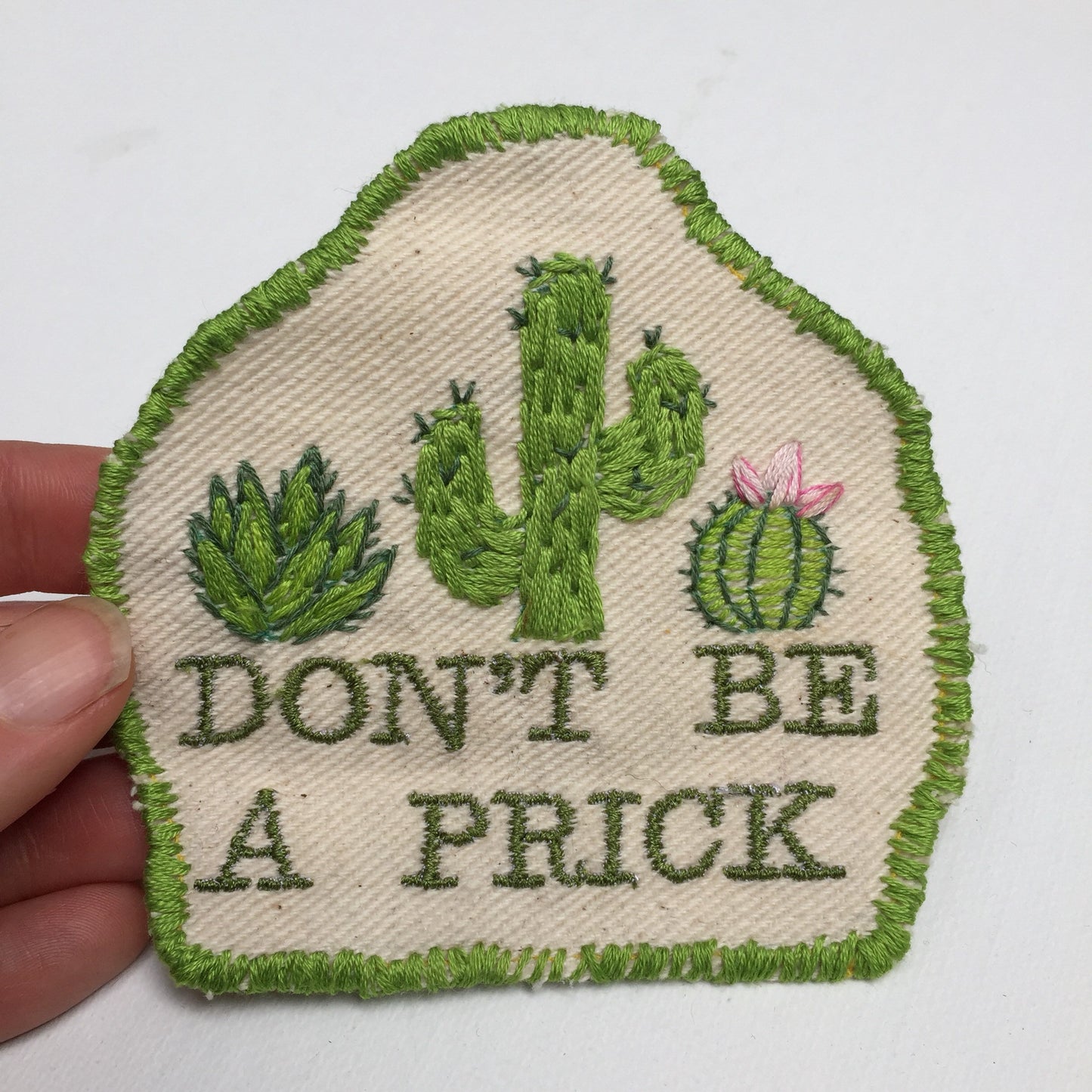 Good Advice. Handmade Embroidered Cactus Canvas Patch.