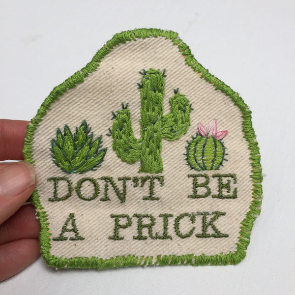 Good Advice. Handmade Embroidered Cactus Canvas Patch.