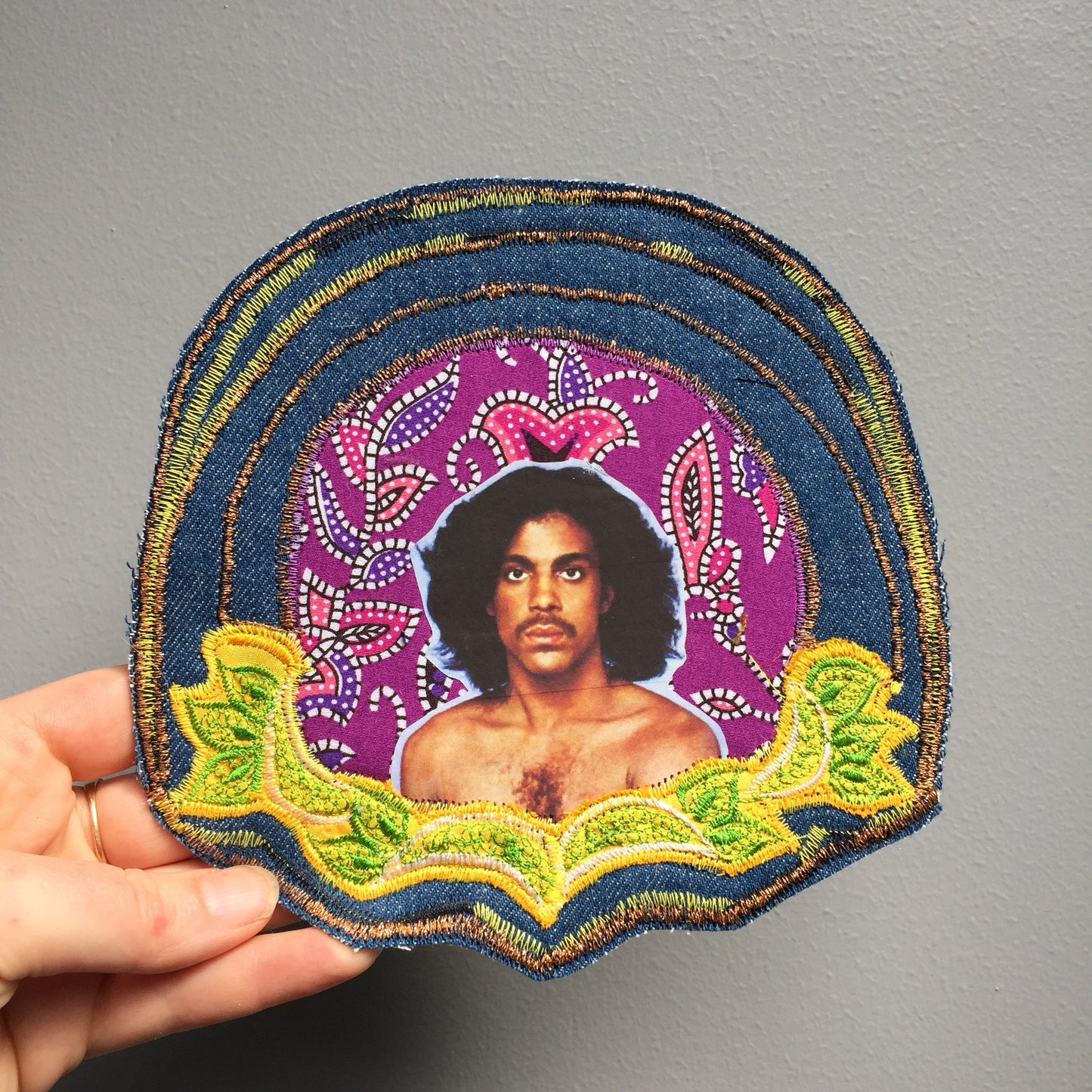 Prince. Handmade Jean Jacket Patch. Vintage Denim and Embroidery