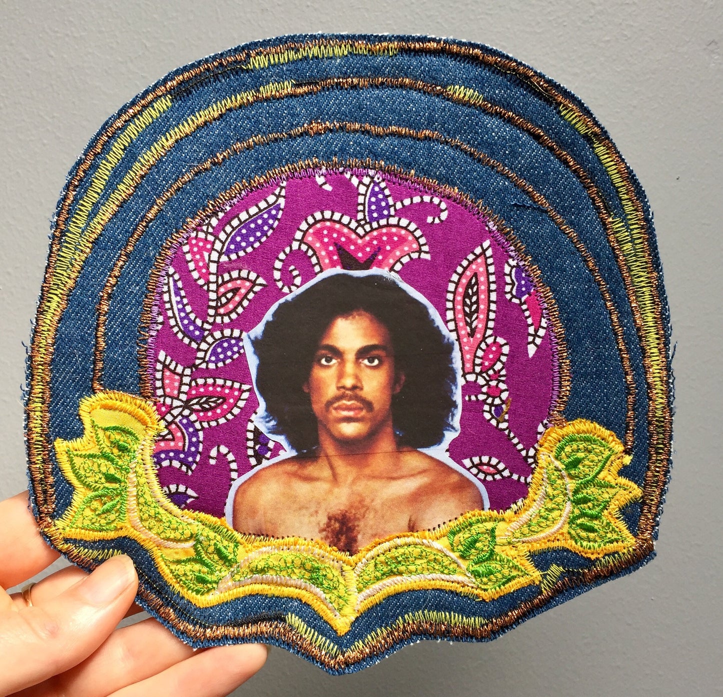 Prince. Handmade Jean Jacket Patch. Vintage Denim and Embroidery