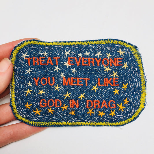 Ram Dass Quote. Handmade Embroidered Canvas Patch.