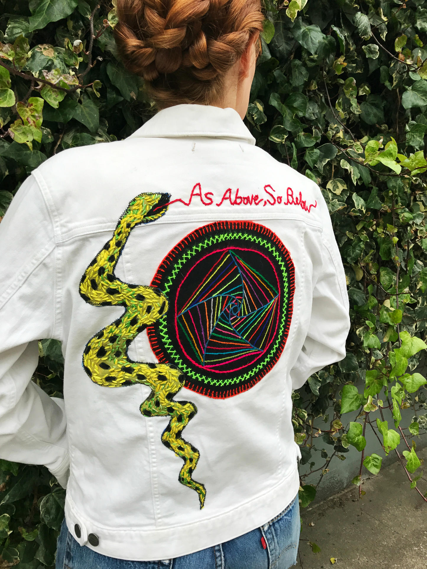 As Above, So Below Embroidered White Denim Jacket. Number 2