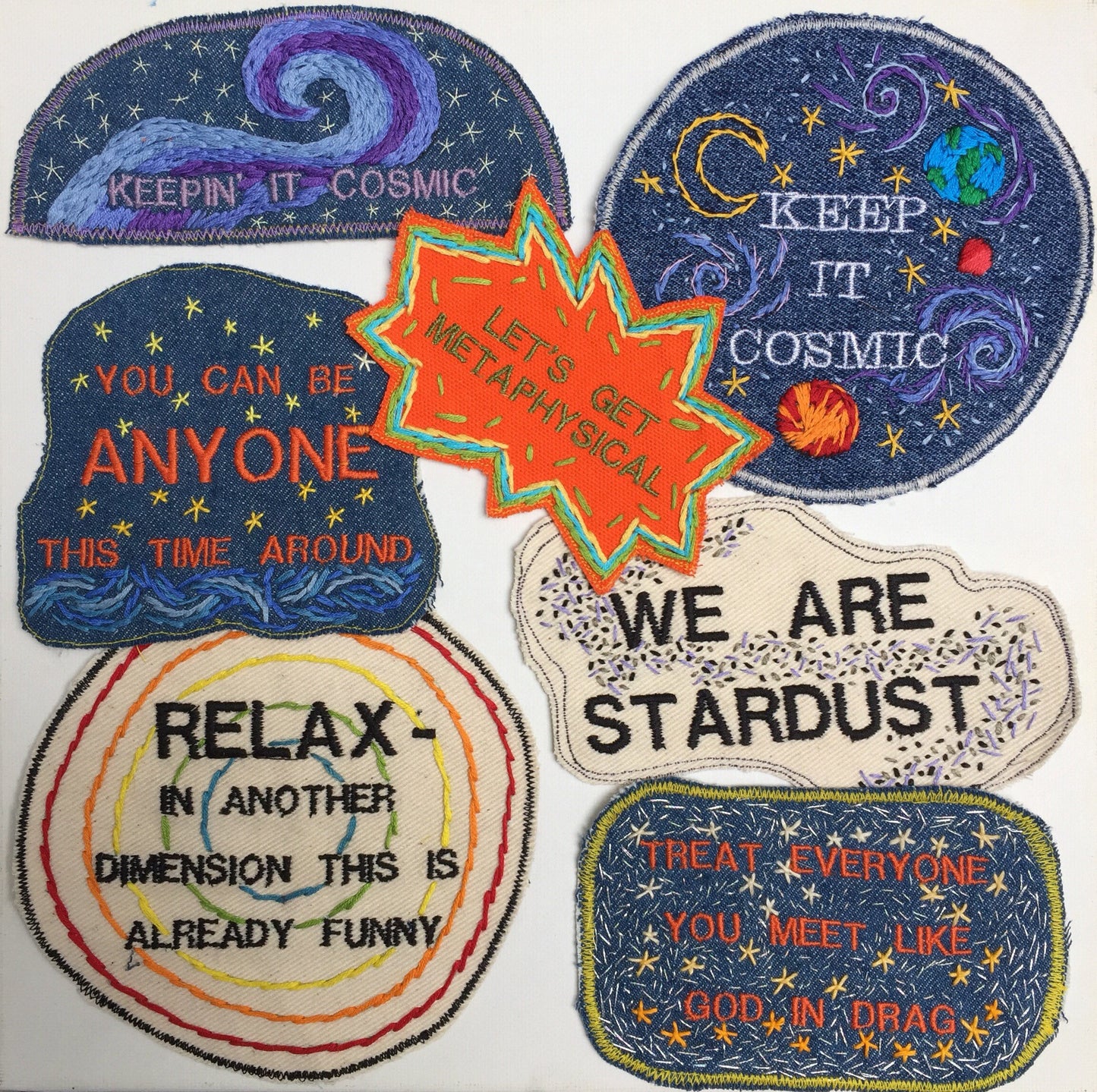 We Are Stardust. Handmade Embroidered Canvas Patch.